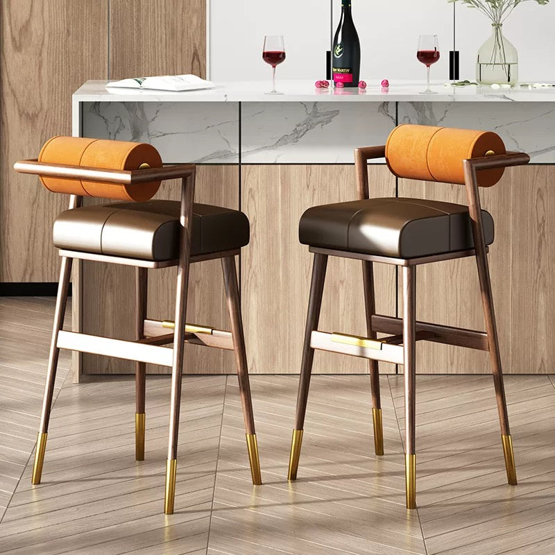 Nordic Solid Wood Bar Chairs Modern bar Furniture High Stool Soft Cushion Bar Chair Minimalist Front Desk Backrest Bar Chair