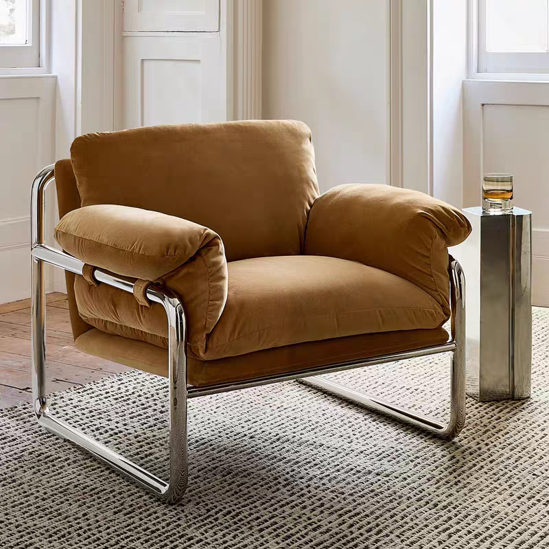 Modern Retro Lounge Armchair with Chrome Frame