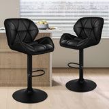 Set of 2 Black Adjustable Swivel Bar Stools - PU Leather with Chrome Base for Kitchen and Bar