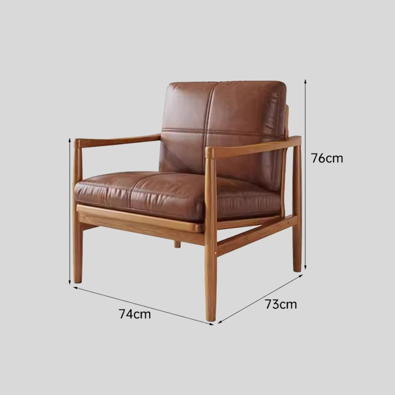 Mid-Century Modern Solid Wood Leather Armchair – Premium Tan Upholstery