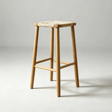 Taburete alto escandinavo de madera - Asiento de mimbre con tono de madera medio