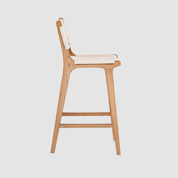 Scandinavian Woven Bar Stool – Solid Wood & Natural Rope Seat