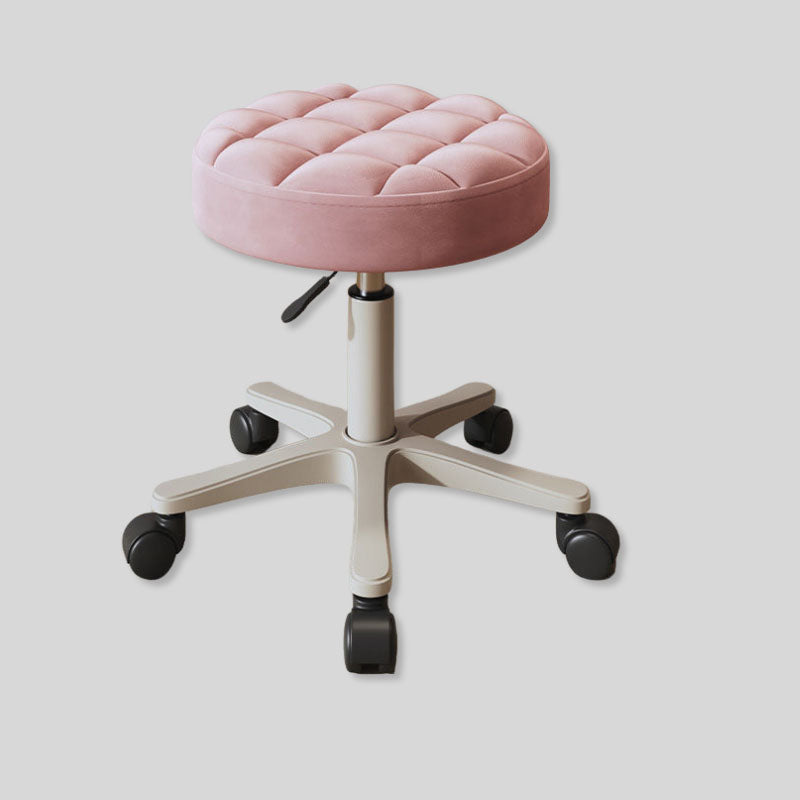 Adjustable Round Rolling Stool with Tufted Cushion for Beauty and Salon Use