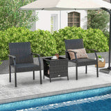 3-Piece Patio Rattan Furniture Set with Armchairs and Glass-Top Table – Outdoor Wicker Bistro Set