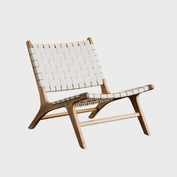 Modern Saddle Leather Sling Lounge Chair with Wooden Frame