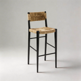 Vintage Rattan-Woven Bar Stool - Solid Wood Frame with Eco-Friendly Design