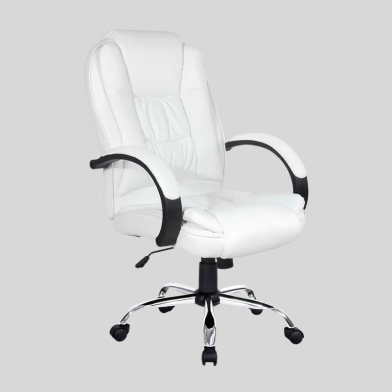 Premium White Leather Executive Office Chair – Adjustable & Ergonomic