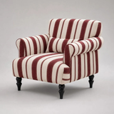 Modern Striped Linen Armchair – Rolled Arm Accent Chair with Solid Wood Legs