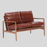 Mid-Century Solid Wood Leather Sofa