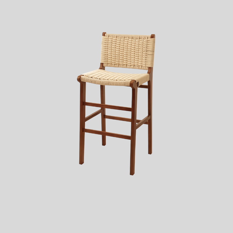 Scandinavian Woven Bar Stool – Solid Wood & Natural Rope Seat
