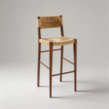 Vintage Rattan-Woven Bar Stool - Solid Wood Frame with Eco-Friendly Design