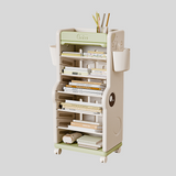 Children’s Multi-Tier Rolling Bookshelf – Cute Cartoon Storage Rack with Adjustable Shelves & Side Pockets