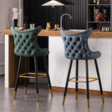 Elegant Velvet Upholstered Bar Stool with Gold Accents