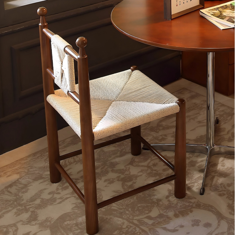 Nordic Woven Dining Chair – Solid Wood Frame with Handcrafted Rope Seat