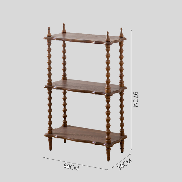 Vintage Solid Wood Open Shelf – Carved Display Rack with Tiered Storage