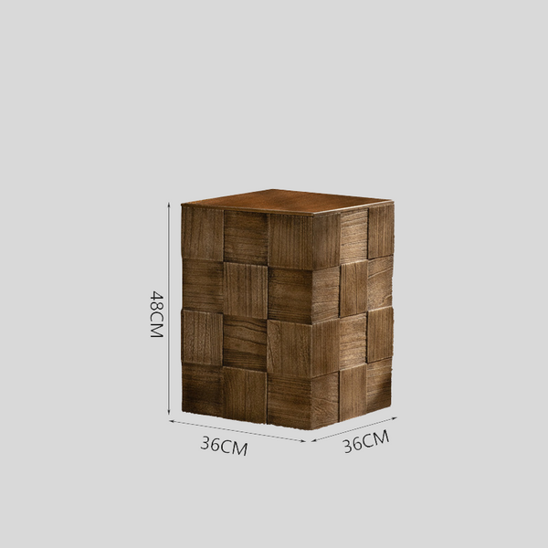 Vintage Cube Carved Wood Storage Side Table