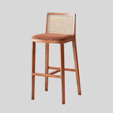 Modern Rattan and Wood Bar Stool with Cushioned Seat