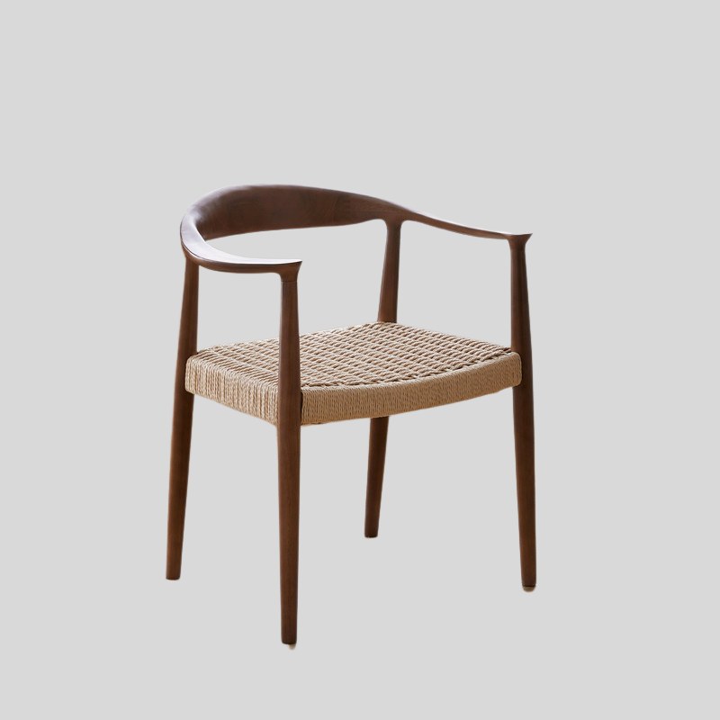 Nordic-Style Woven Seat Accent Chair with FAS Rubberwood