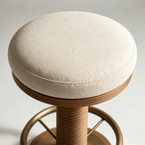 Mid-Century Ash Wood Bar Stool – Velvet Seat & Stainless Steel Footrest