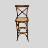 Cross Back Oak Wood & Rattan Barstool