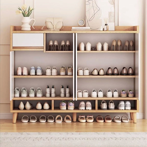 Modern Nordic Shoe Cabinet with Drawer and Open Storage – 3-Door Entryway Shoe Organizer with Elevated Legs