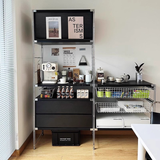 Industrial Modular Metal Storage Rack with Drawers & Wire Baskets – Black Steel Open Shelving