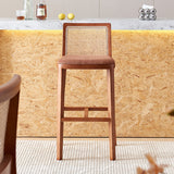 Modern Rattan and Wood Bar Stool with Cushioned Seat