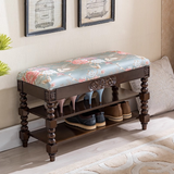 Vintage Floral Upholstered Shoe Storage Bench
