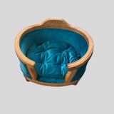 Luxury Velvet Pet Bed with Elegant Wooden Frame - Designer Round Pet Sofa for Small Dogs and Cats – Cozy, Stylish & Comfortable