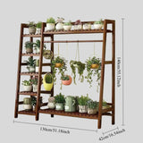 Large Wooden Multi-Tier Plant Stand with Hanging Bar – Indoor & Outdoor Trapezoid Flower Shelf for Balcony, Garden, or Living Room