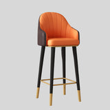 Contemporary High Back Leather Bar Stool with Gold Accents for Modern Interiors