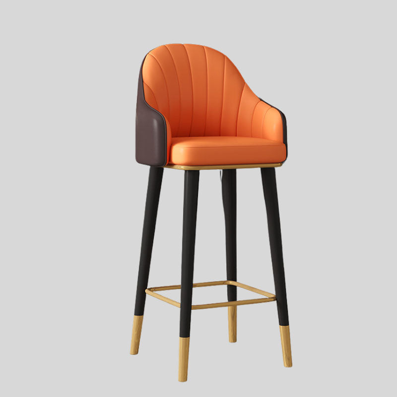 Contemporary High Back Leather Bar Stool with Gold Accents for Modern Interiors