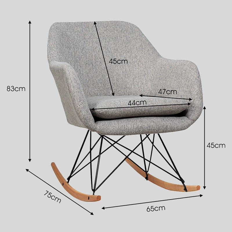 Modern Grey Upholstered Rocking Chair with Ergonomic Design and Solid Wood Base