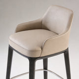 White Wax Wood Bar Stool with Linen Padded Seat - Contemporary High Chair