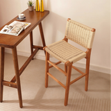 Scandinavian Handwoven Rope Bar Stool – Natural Solid Wood Counter Chair