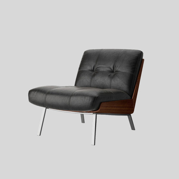 Modern Tufted Leather Lounge Chair with Walnut Frame - The Ultimate in Comfort and Style