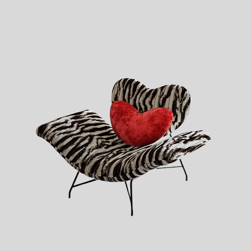 Heart-Shaped Lounge Chair – Modern Statement Accent Chair with Zebra Print & Plush Heart Cushion