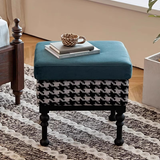 Retro Velvet & Houndstooth Ottoman Mid-Century Accent Footstool
