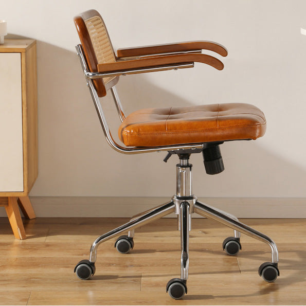 Vintage Chic:  Leather and Chrome Office Chair with Adjustable Height and Comfortable Armrests