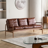 Mid-Century Solid Wood Leather Sofa