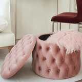 Round Tufted Storage Ottoman – Nordic Velvet Footstool with Hidden Compartment