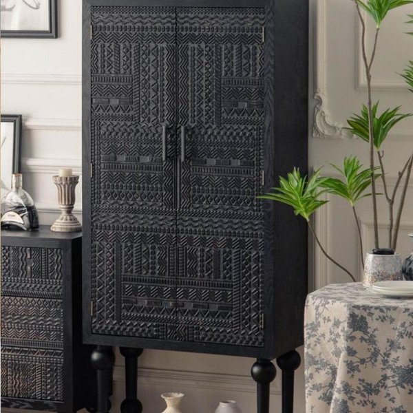 Tall Hand-Carved Cabinet with Double Doors (70×35×160cm)