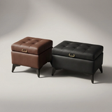 Tufted Faux Leather Storage Ottoman Bench with Handle