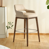 White Wax Wood Bar Stool with Linen Padded Seat - Contemporary High Chair