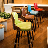 European Swivel Bar Stools Metal Wooden Modern Counter Designer Bar Chair