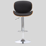 Adjustable Walnut and Black PU Leather Bar Stool - Mid-Century Modern Swivel Design