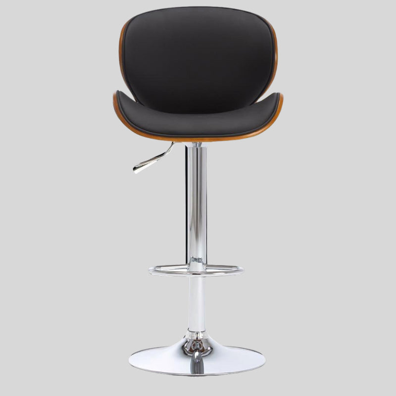 Adjustable Walnut and Black PU Leather Bar Stool - Mid-Century Modern Swivel Design