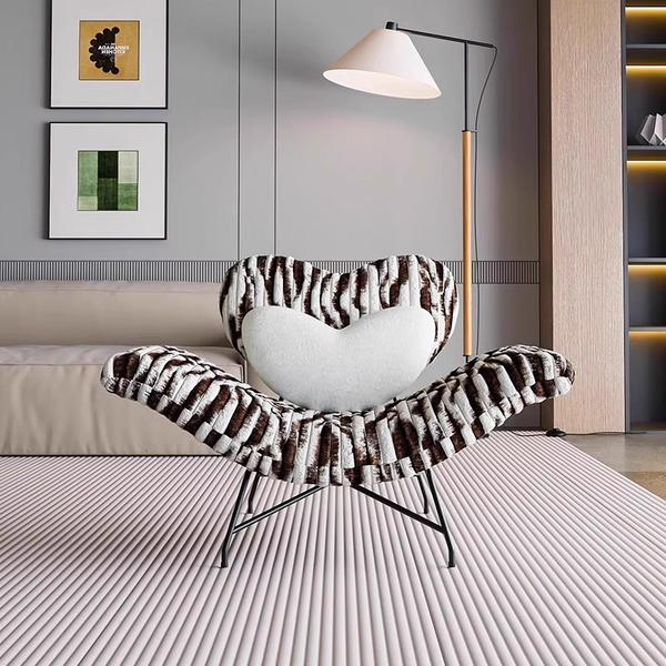 Heart-Shaped Lounge Chair – Modern Statement Accent Chair with Zebra Print & Plush Heart Cushion