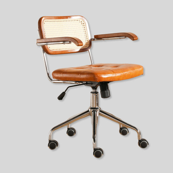 Vintage Chic:  Leather and Chrome Office Chair with Adjustable Height and Comfortable Armrests