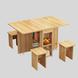 Folding Extendable Dining Table Set with Storage Shelves and 4 Stools